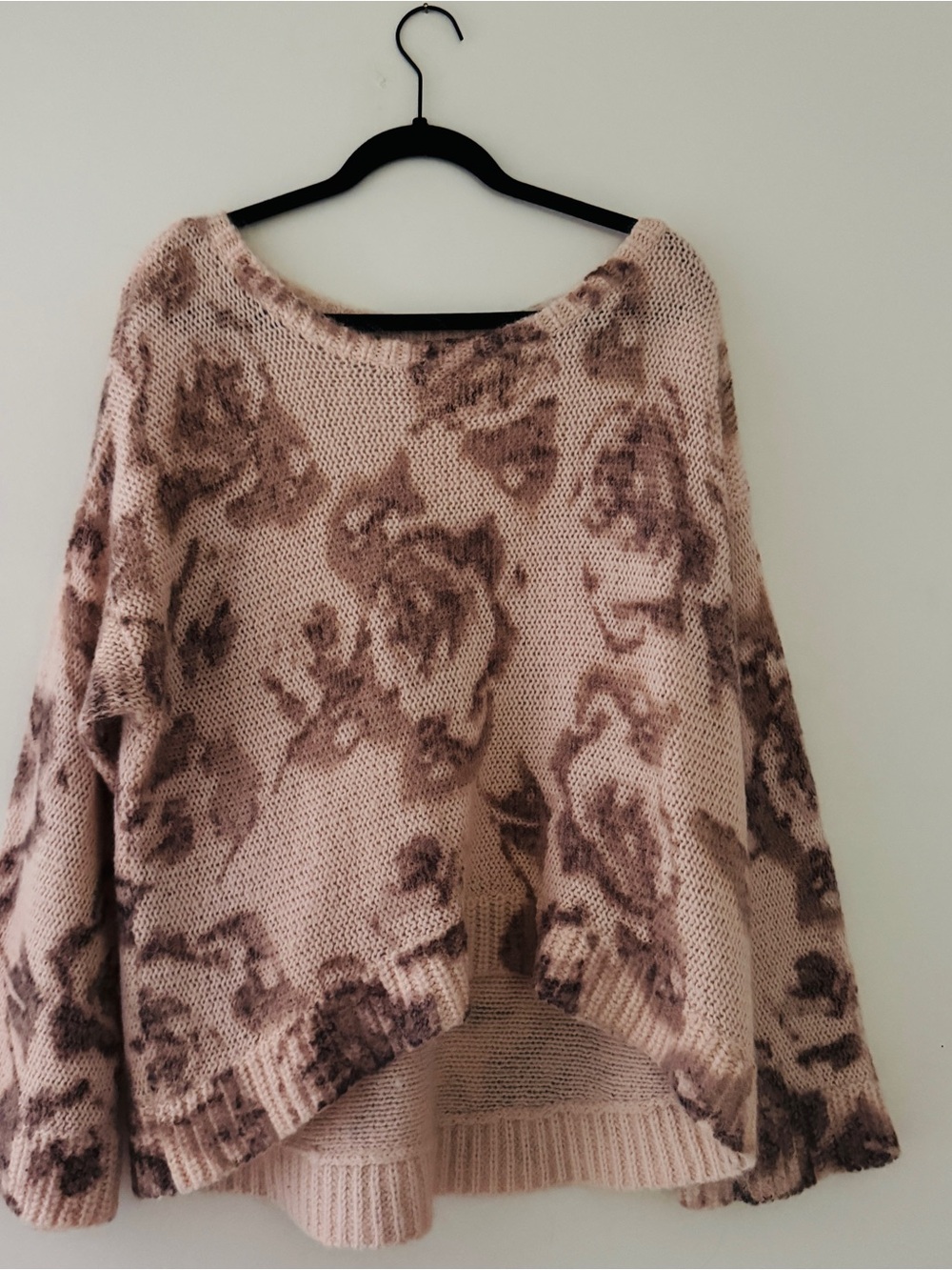 Victoria's Secret Blush Pink Off-the-Shoulder Floral Knit Sweater